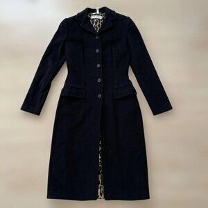 Dolce & Gabbana Button Down Long Coat Black Leopard Lining